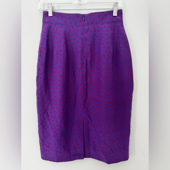 Dana Bachman pleated pencil skirt w/back slit purple/red polka dots size 6 - Picture 2 of 4